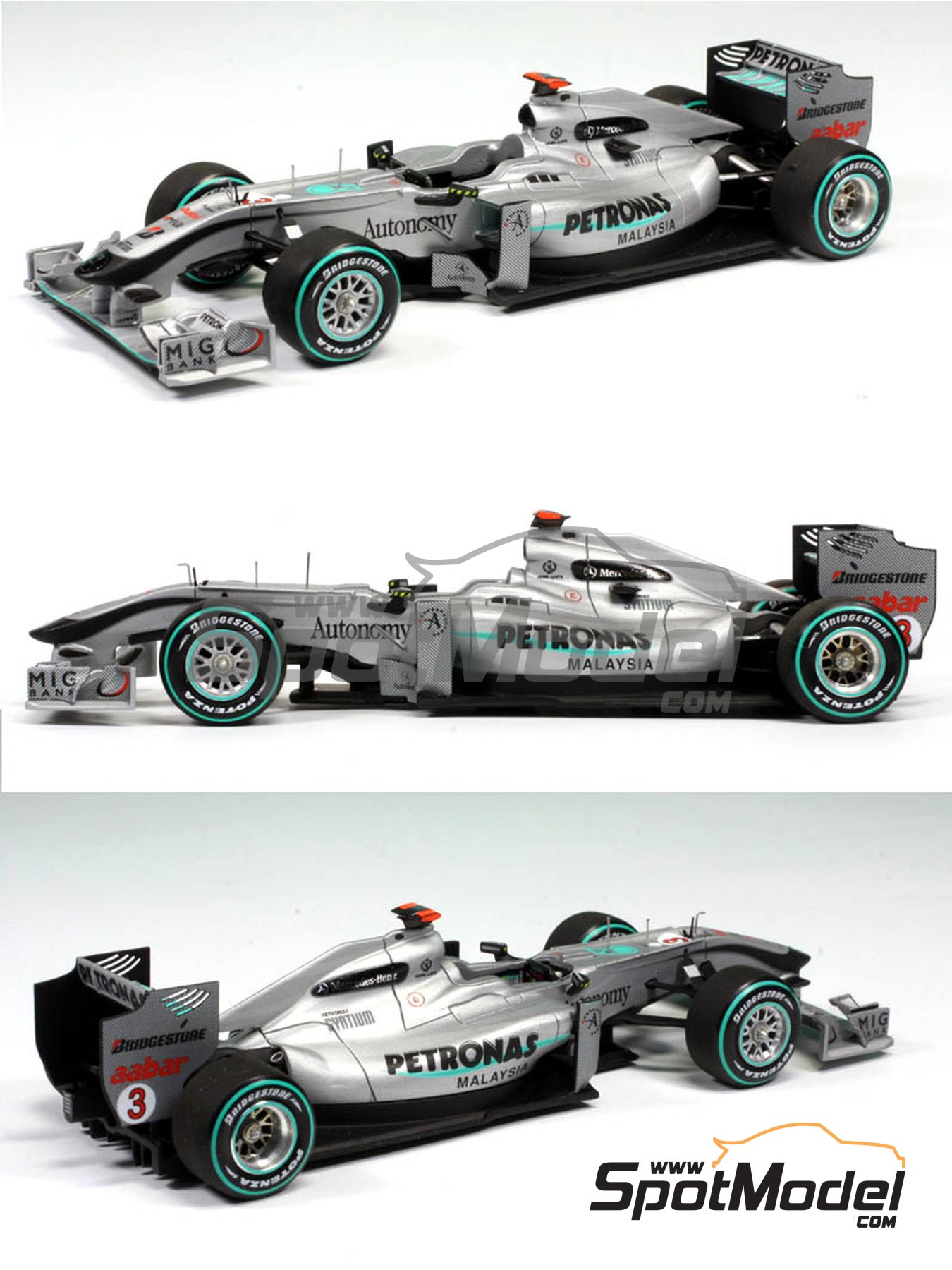 Mercedes-Benz GP MGP W01 sponsored by Petronas Malaysia - Malaysia Formula  1 Grand Prix 2010. Car scale model kit in 1/43 scale manufactured by Tameo